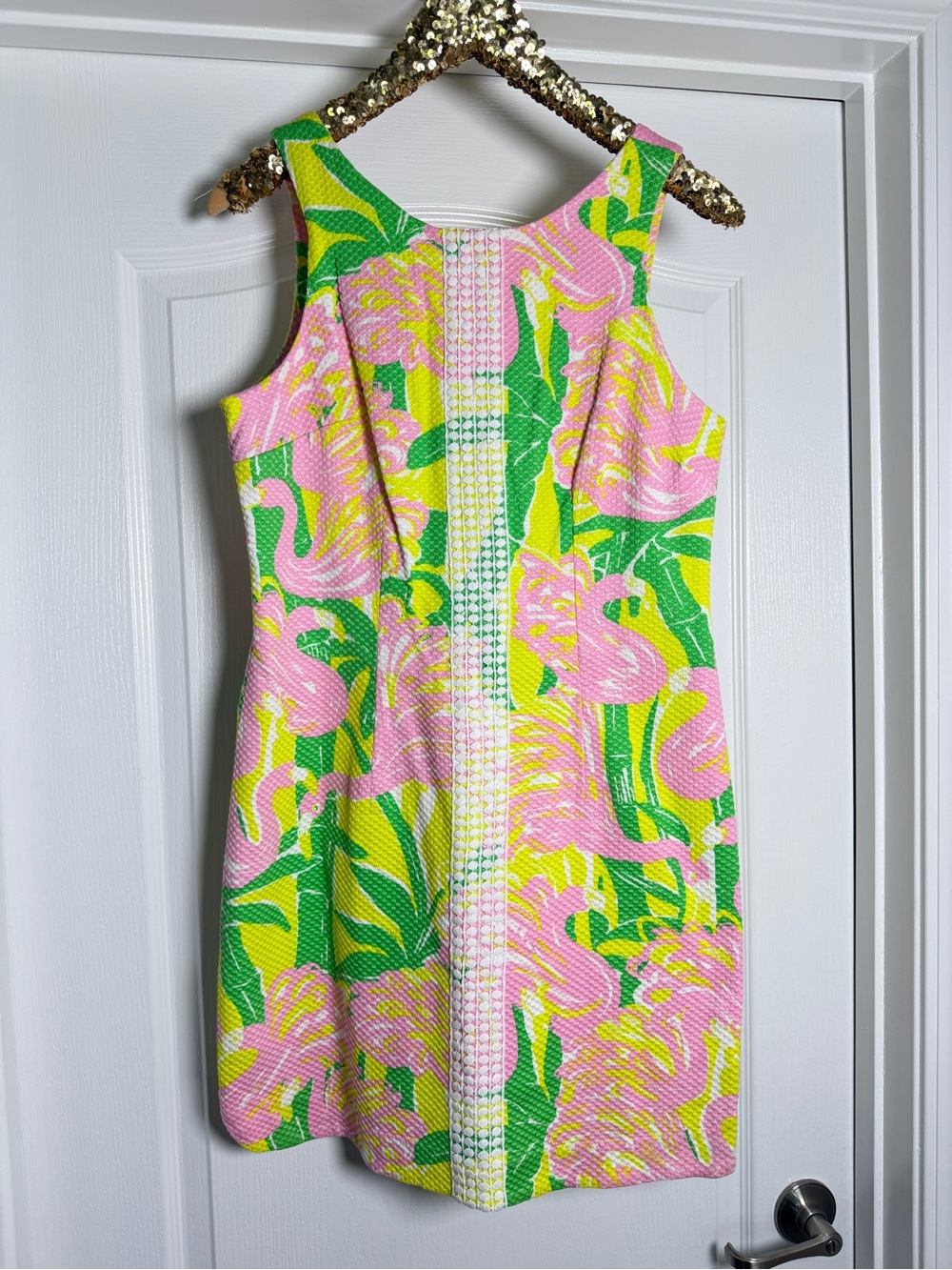 Lilly Pulitzer for Target pink and green flamingo "Fan Dance" shift dress
